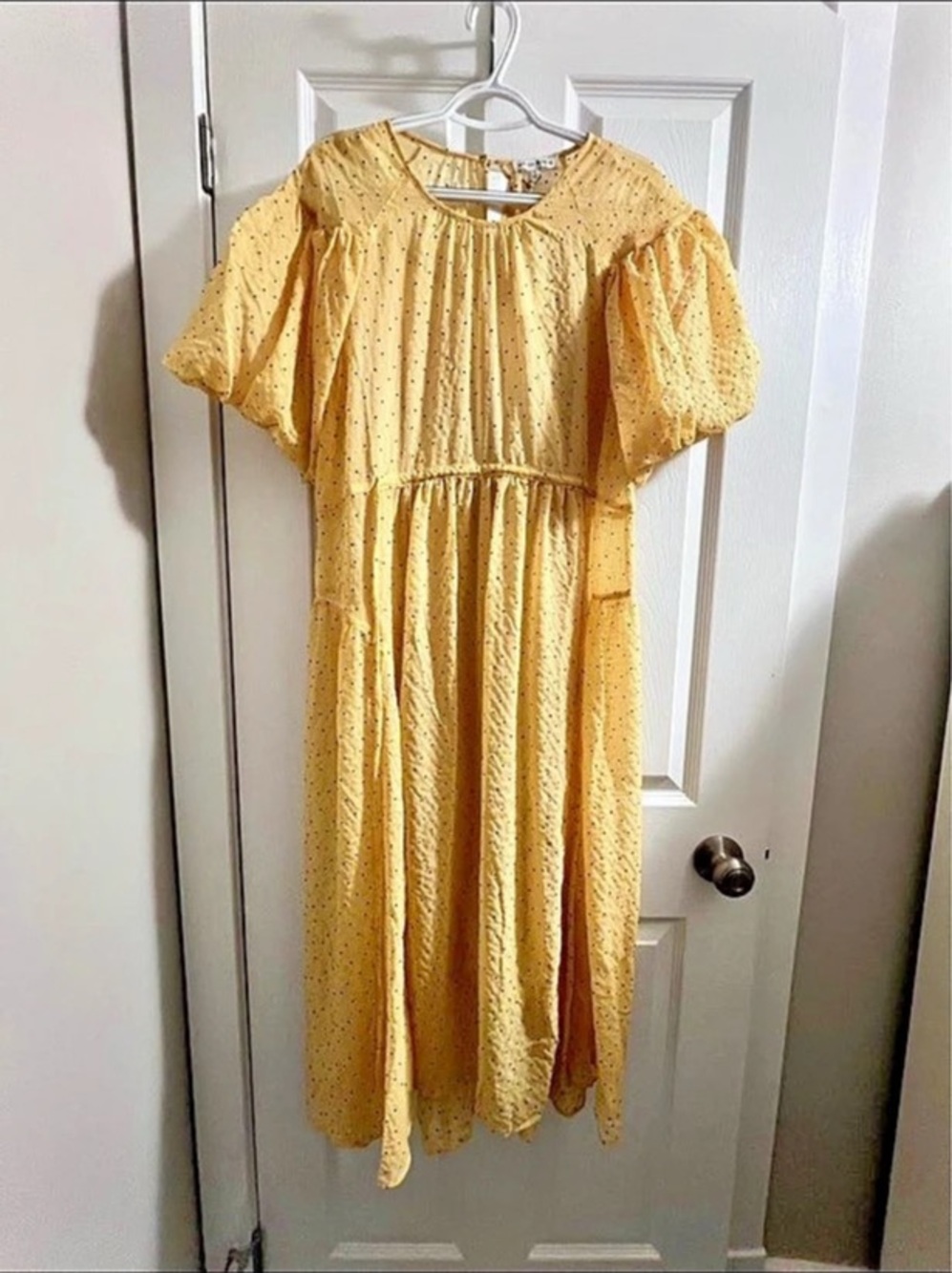 Moon River Polka Dot Midi Dress in Yellow & Black Size Small